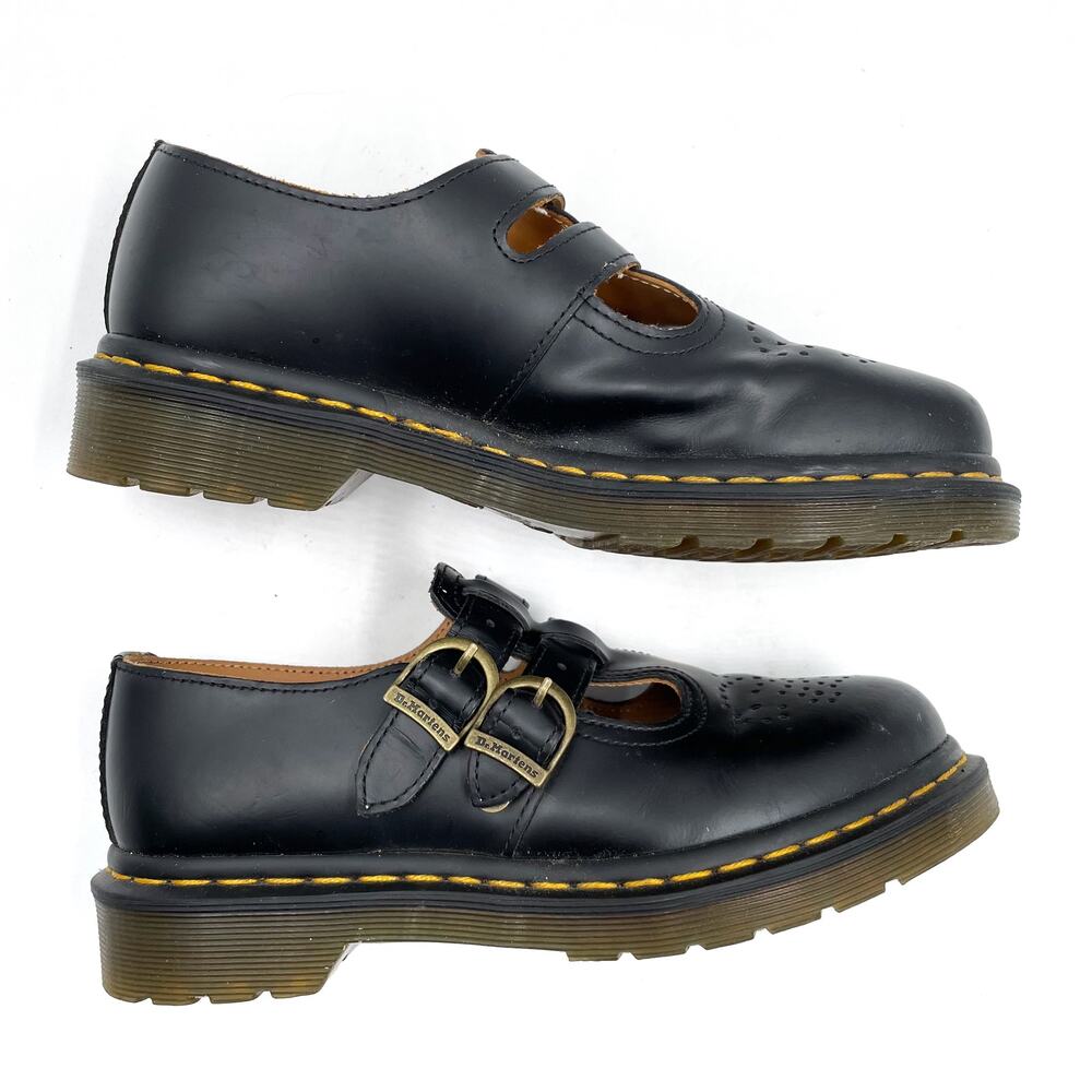 SOLD-Dr. Martens 12916 Mary Jane Loafers Black Leather Double Buckle Sz 6 - Picture 3 of 9